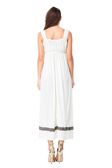 Womens New Fancy Cosplay Greek Goddess Ruffled Ribbon White Maxi Cami Dress