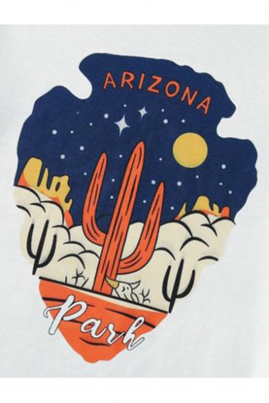 ARIZONA Letter Cactus Printed White Round Neck Short Sleeve Graphic T-Shirt