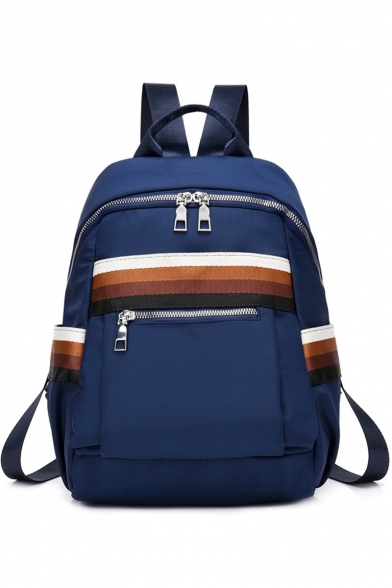 Casual Stripe Patchwork Nylon Waterproof Zipper Backpack 25*15*34 CM