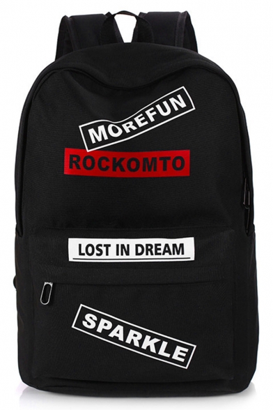Fashion Street Style Letter Printed Black Polyester School Bag Backpack 30*13.5*43 CM
