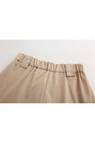 Hot Fashion Women's Solid Color High Rise Unique Large Pocket Front Casual Khaki Shorts