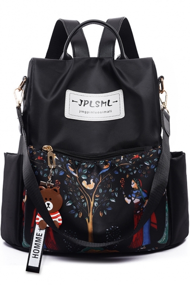 New Fashion Colorful Tree Figure Letter Printed Black Backpack 30*13*32 CM