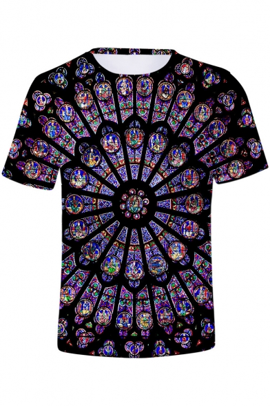 Notre Dame de Paris Cool 3D Printed Short Sleeve Purple T-Shirt