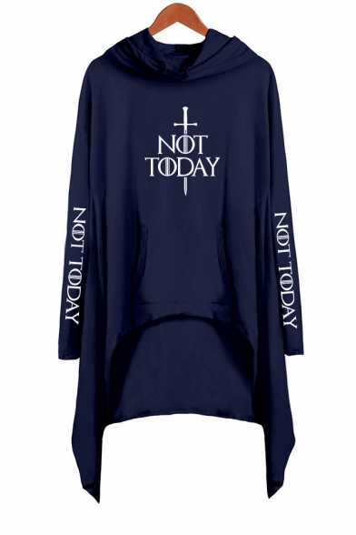 Stylish Sword Letter NOT TODAY Long Sleeve Hooded Casual Asymmetrical Dress