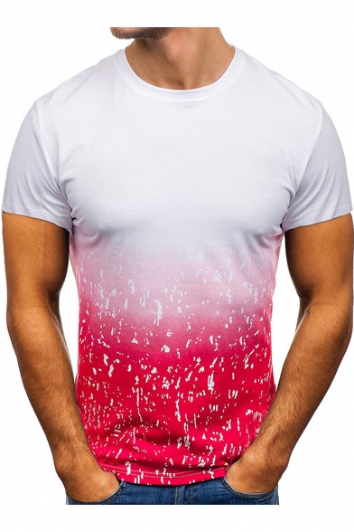 Summer Men's Basic Round Neck Short Sleeve Ombre Color Fitted T-Shirt