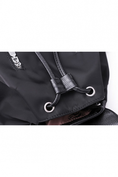 Trendy Solid Color Double Zippers Water Resistant Nylon Black Drawstring Backpack 27*14*32 CM