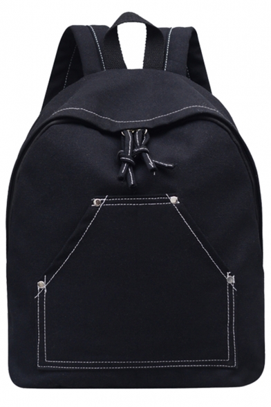 Trendy Solid Color Pocket Front Casual Canvas Bag Backpack 32*16*40 CM