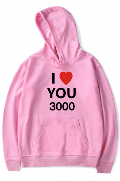 Unique Heart Letter I Love You 3000 Long Sleeve Loose Relaxed Hoodie