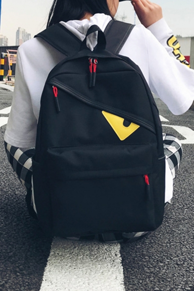 Unisex Cute Cartoon Eye Pattern School Bag Backpack with Zippers 28.5*12*42 CM