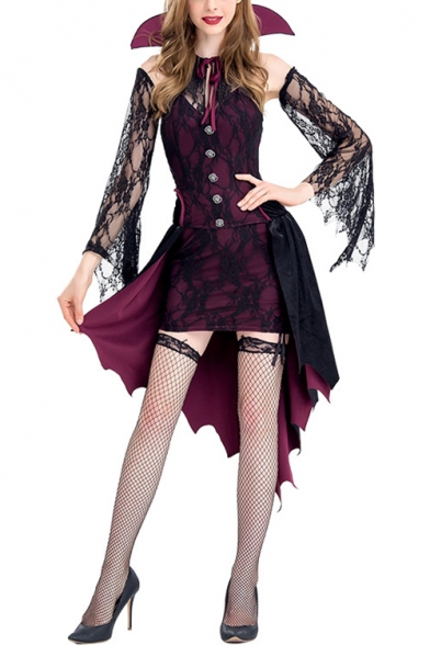 Womens Fancy Halloween Vampire Cosplay Costume Purple Party Dress