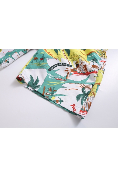 Awesome Drawstring Mens Trees Beachside Swim Trunks with Pockets