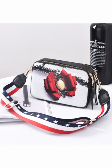 Designer Bow Printed Striped Strap White Crossbody Shoulder Bag Handbag 21*7*13 CM