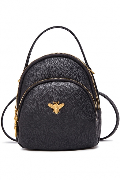 Elegant Solid Color Insect Metal Decoration Shoulder Bag Crossbody Backpack 18*9*20 CM