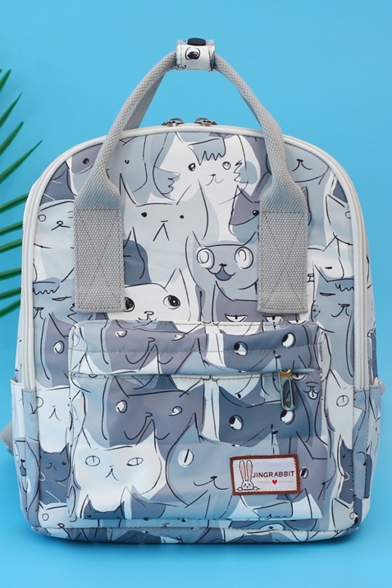 Hot Fashion Lovely Cartoon Cat Printed Grey Satchel Backpack Bookbag 27*11*30 CM