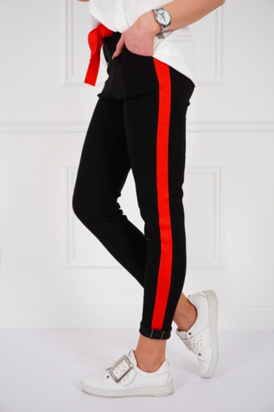 Hot Fashion Women's Bow Tied Waist Stripe Side Skinny Fit Sport Pants