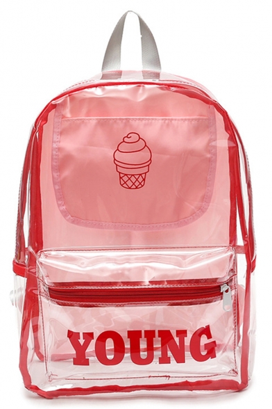 Lovely Cartoon Ice Cream Letter YOUNG Printed PVC Transparent Designed Leisure Backpack 28*12*42 CM