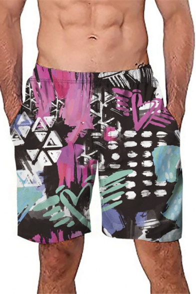 Men's New Colorful 3D Print Elastic Waist Swim Shorts