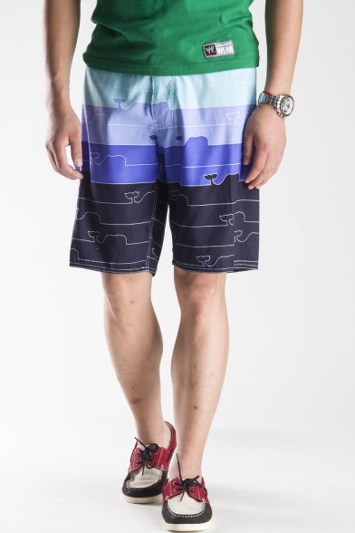 Men's New Trendy Color Block Drawstring Waist Quick Dry Swim Trunks