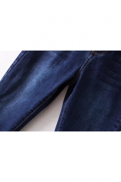 New Fashion Lace Panel Hem Womens Dark Blue Regular Fit Jeans