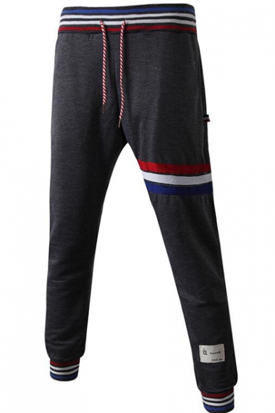 New Fashion Stripe Printed Drawstring Waist Patched Casual Sport Joggers SweatPants for Men