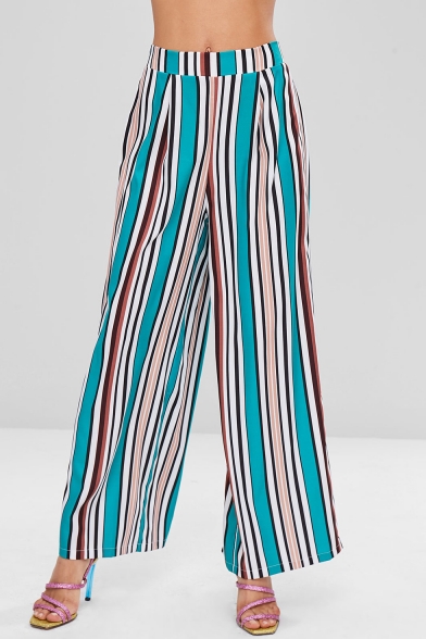 New Stylish Blue Stripe Printed Womens Wide Leg Culotte Pants