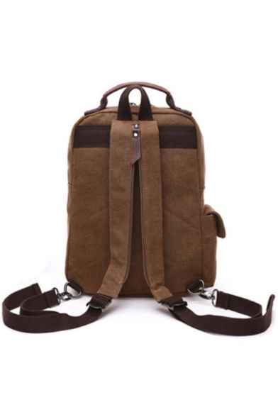 Retro Trendy Plain Canvas Backpack with Zippers 23*8*31 CM