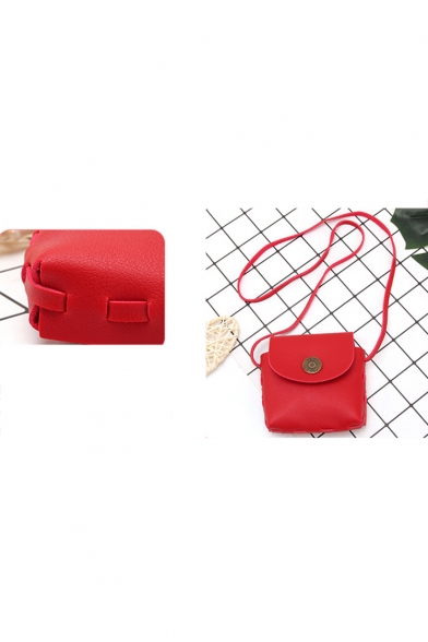 Simple Plain Button Embellishment Mini PU Leather Crossbody Phone Wallet
