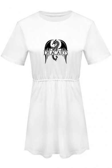 Summer Trendy Dragon Dracarys Round Neck Short Sleeve Mini A-Line T-Shirt Dress