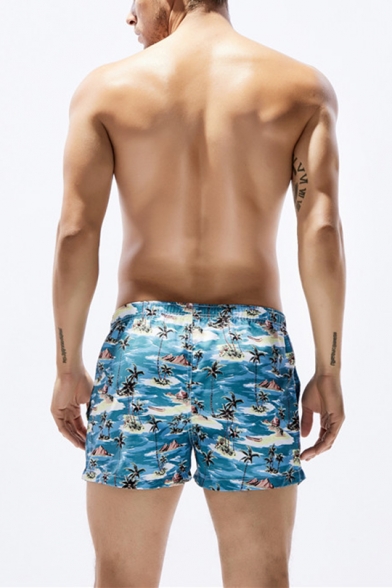 Summer Tropical Coconut Palm Printed Quick Drying Casual Swim Shorts