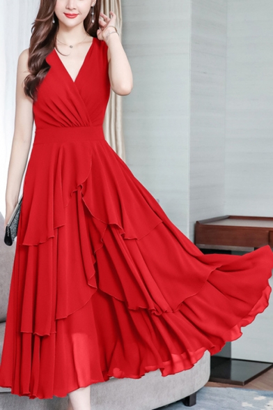 red boho dress
