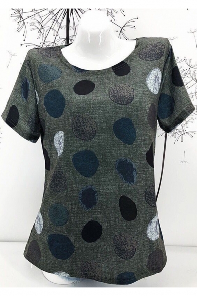 Women's Colorful Polka Dot Printed Round Neck Short Sleeve Tee
