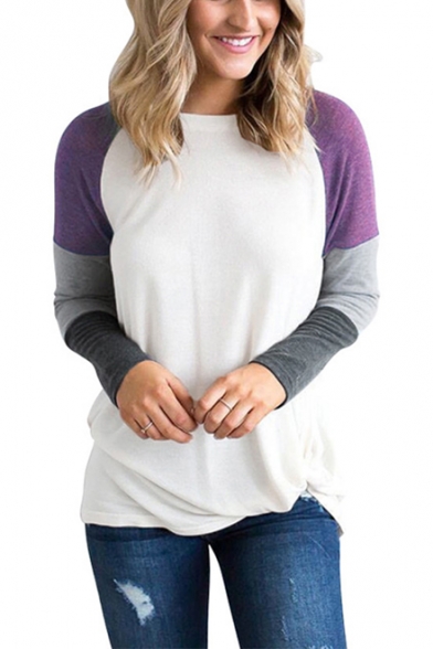 Braceus T-Shirt Autumn Casual Color Block Women Long Sleeve Round Neck T-Shirt Slim Fit Top,Make You Cooler