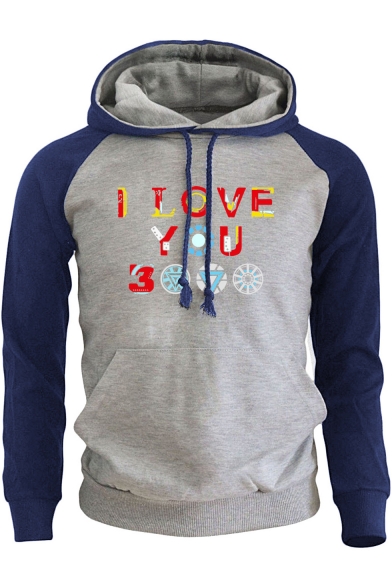 Cool Colorful Letter I Love You 3000 Colorblock Long Sleeve Pullover Hoodie