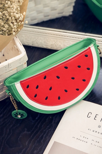 Cute Cartoon Watermelon Shape Red and Green Crossbody Bag with Chain Strap 23*7*12 CM