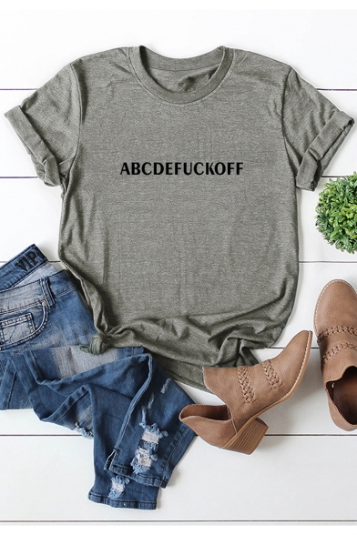Funny Simple Letter ABCDEFUCKOFF Basic Short Sleeve Cotton Tee