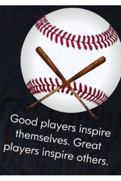Great Players Inspire Others Letter Baseball Printed Round Neck Short Sleeve Black Graphic Tee