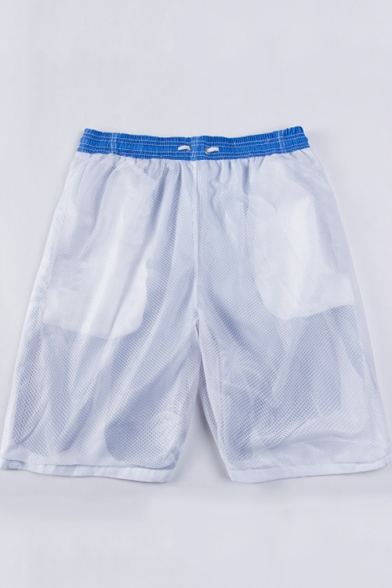 Guys Summer Trendy Colorblock Casual Loose Beach Swim Trunks with Lining