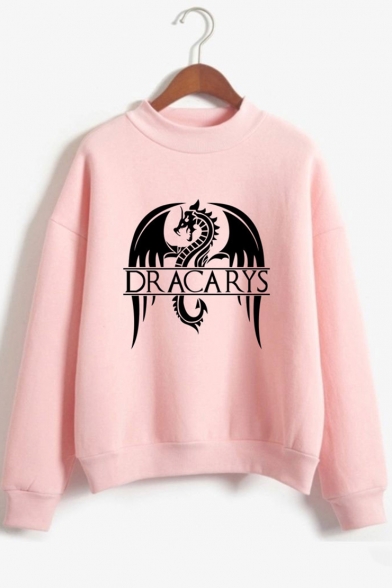 Hot Trendy Dragon Dracarys Pattern Mock Neck Long Sleeve Pullover Sweatshirt