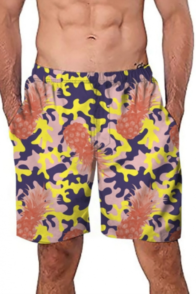 Men's Hot Fashion Camo Pineapple Pattern Elastic Waist Loose Casual Swim Trunks