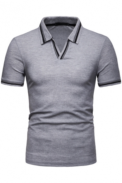 Vska Men Summer Pure Colour Short Sleeve Turtleneck Polo Top Tshirt 