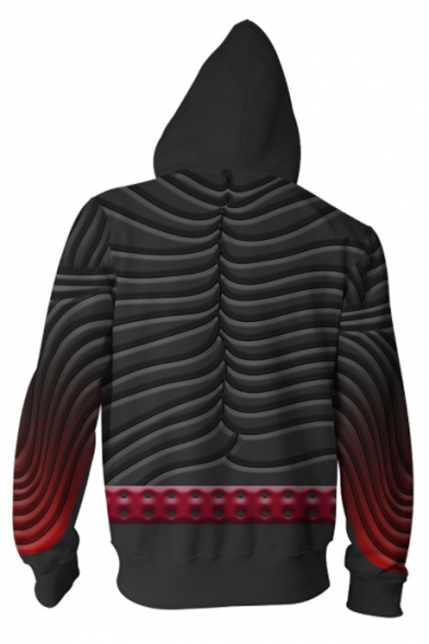 New Trendy Black and Red Striped Comic Anime Cosplay 3D Print Zip Up Casual Hoodie