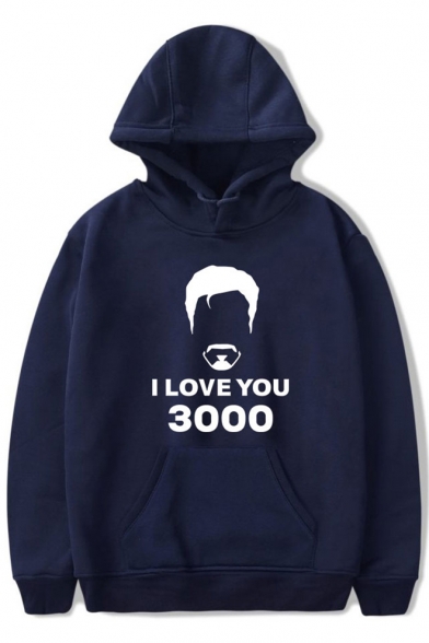 Popular I Love you 3000 Times Simple Graphic Print Sport Loose Hoodie