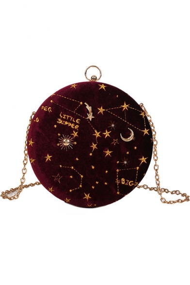 Popular Starry Sky Star Letter Pattern Round Crossbody Bag with Chain Strap 18.5*5.5*18.5 CM