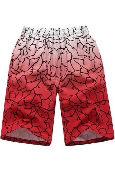 Stylish Ombre Color Guys Summer Holiday Beach Swimwear Red Swim Trunks