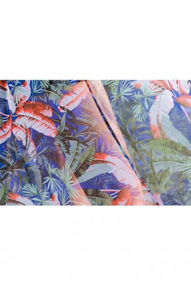 Summer Beach Fashion Tropical Leaf Printed Chiffon Coat Three-Piece Bikini Swimwear