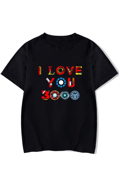 Summer Trendy Colorful Letter I Love You 3000 Short Sleeve Unisex Casual T-Shirt