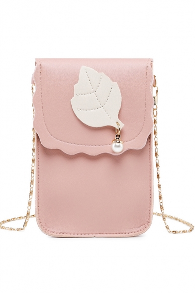 Trendy Leaf Patched Pearl Embellishment Crossbody Cell Phone Purse 12*2*18 CM