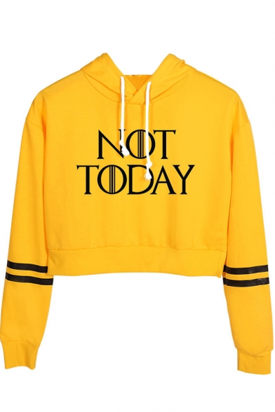 Trendy Letter NOT TODAY Striped Long Sleeve Cropped Drawstring Hoodie