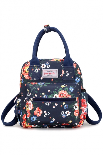 Women's Fashion Floral Printed Zipper Satchel Backpack 24*9*26 CM