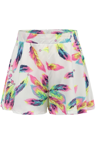 Womens Fashion Painting Leaf Pattern Summer Stylish Casual Loose Shorts